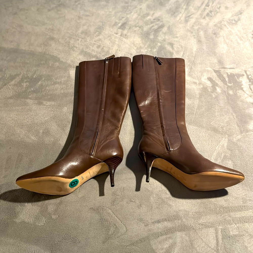 Chocolate brown leather knee high boots. No defects. Staple for any wardrobe.